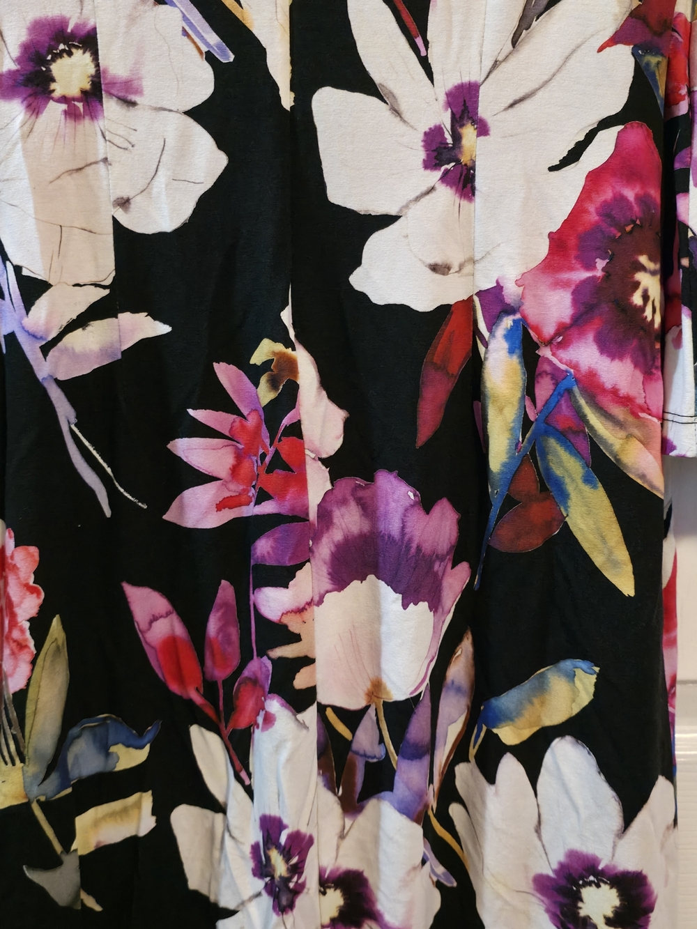 4/$97 Deal! Frank Lyman Design Black Floral Bell-Sleeve Dress with Pink & Purple - Picture 4 of 16